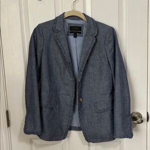 J. Crew Denim Blue Ruffle Blazer